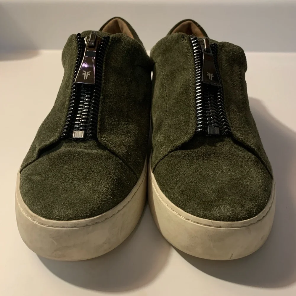 Frye Lena Zip Low Sneakers Olive Green Size 8.5 - Picture 3 of 6